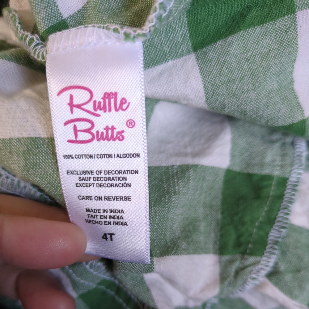 RuffleButts Long Sleeve Smocked Ruffle Hem Dress‎ Green White Plaid Size 4T - Picture 7 of 8